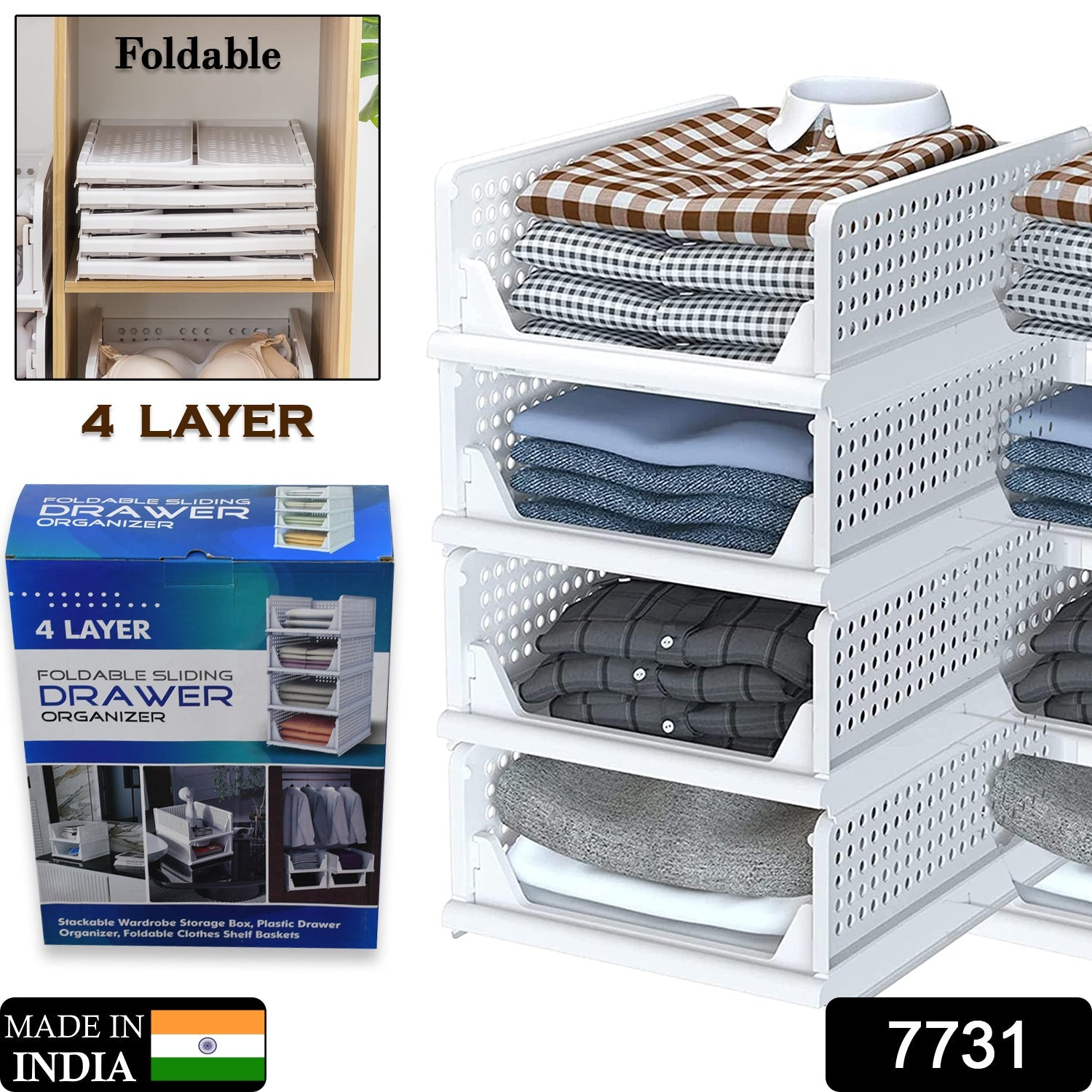 7731 Clothes Organizer 4 layer Drawer for Wardrobe Cupboard Organizer for Clothes Foldable and Stackable Closet Organizer Drawer Organizer for Clothes Multi Purpose Plastic Drawer 7731 Clothes Organizer 4 layer Drawer for Wardrobe Cupboard Organizer for Clothes Foldable and Stackable Closet Organizer Drawer Organizer for Clothes Multi Purpose Plastic Drawer